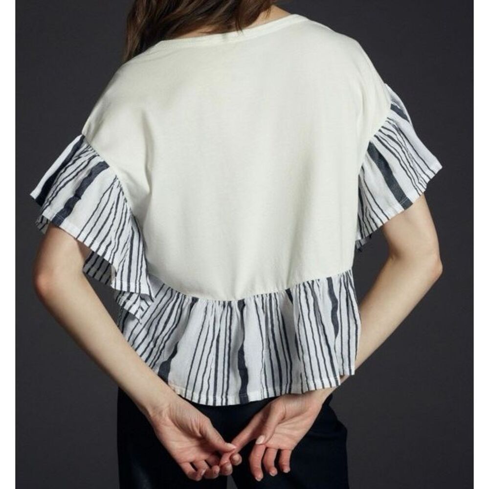 KISS Graphic Cropped Ruffle Top - White/Black - Picture 2 of 11